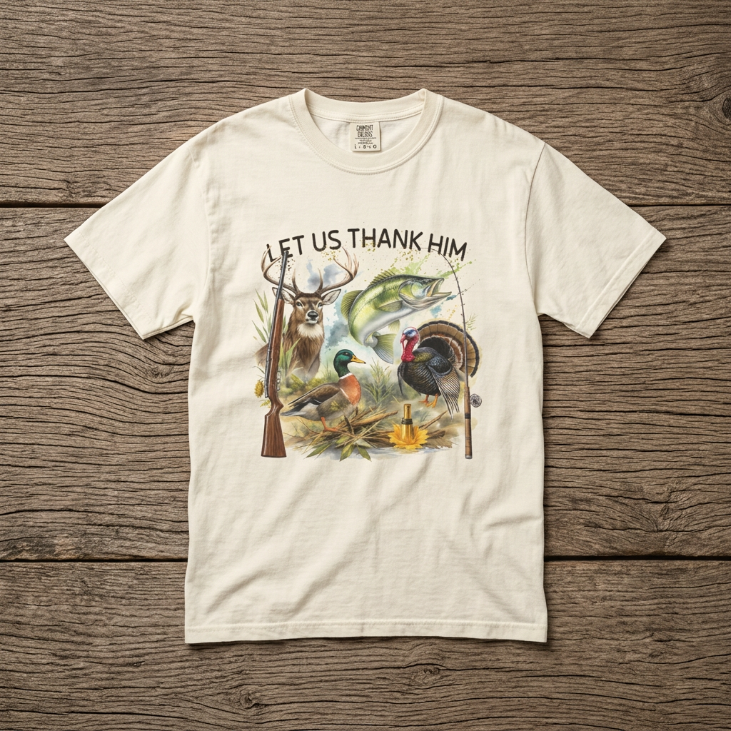 Let Us Thank Him T-Shirt | Faith Outdoors Graphic Tee