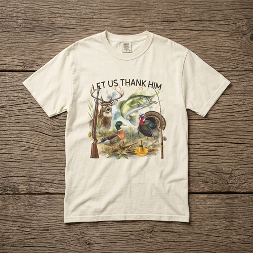 Let Us Thank Him T-Shirt | Faith Outdoors Graphic Tee