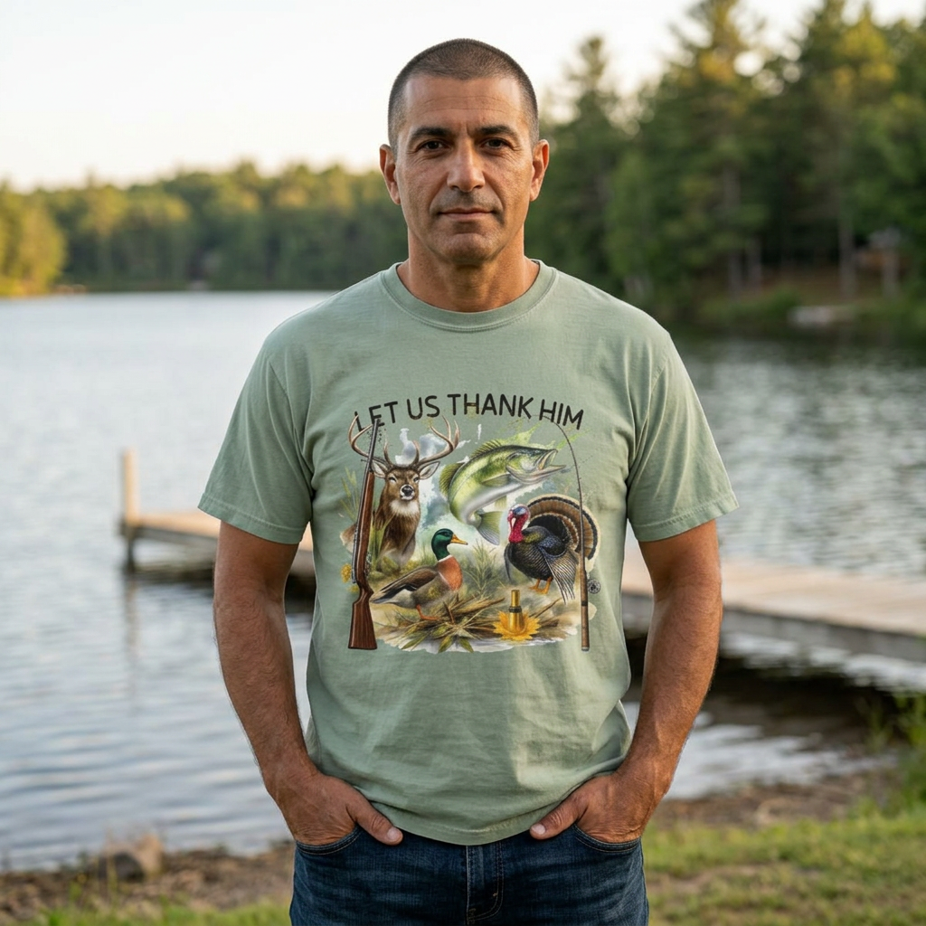 Let Us Thank Him T-Shirt | Faith Outdoors Graphic Tee