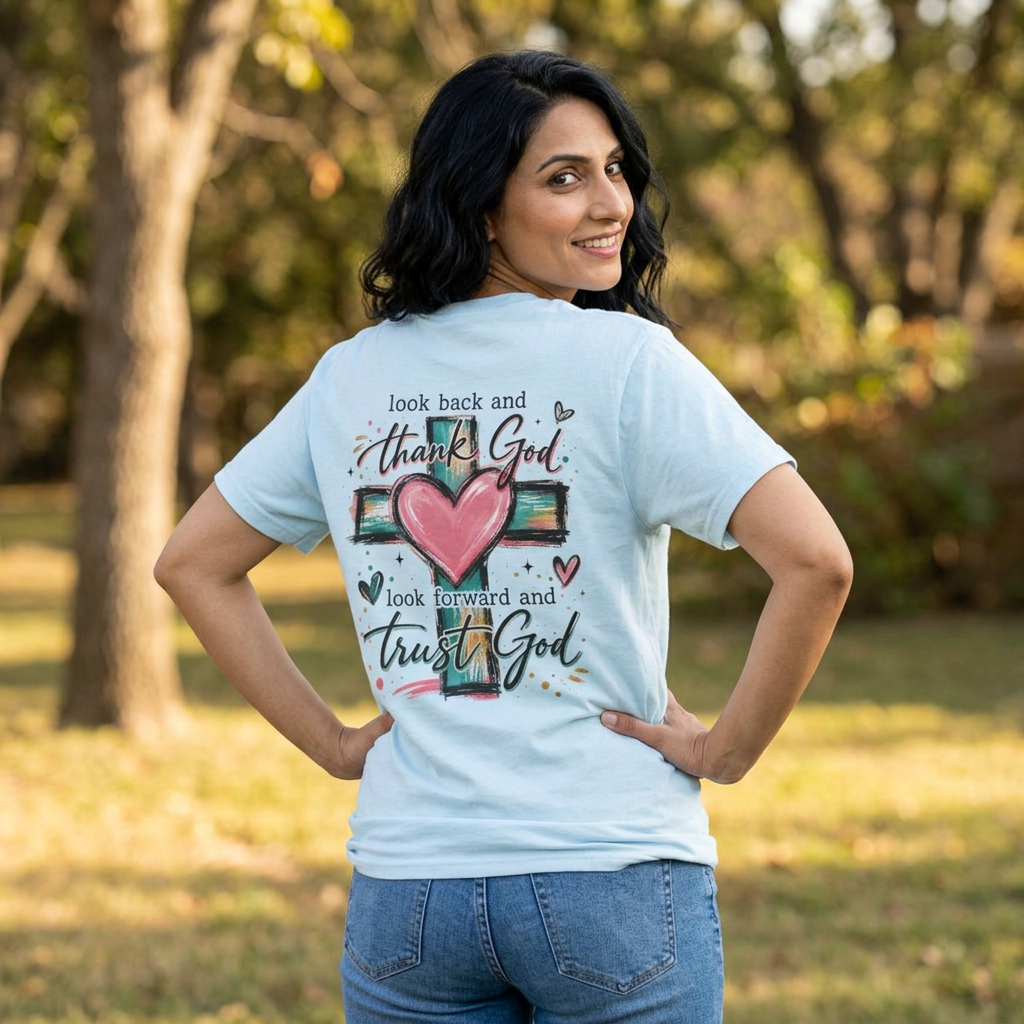 Look Back and Thank God T-Shirt | Trust God Faith Graphic Tee