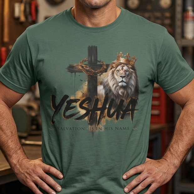 Yeshua Lion & Cross T-Shirt | Christian Faith Graphic Tee